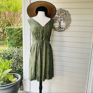 EUC Torrid Olive Distressed Dress, Sz 2 (16-18), Drawstring Waist + Pockets